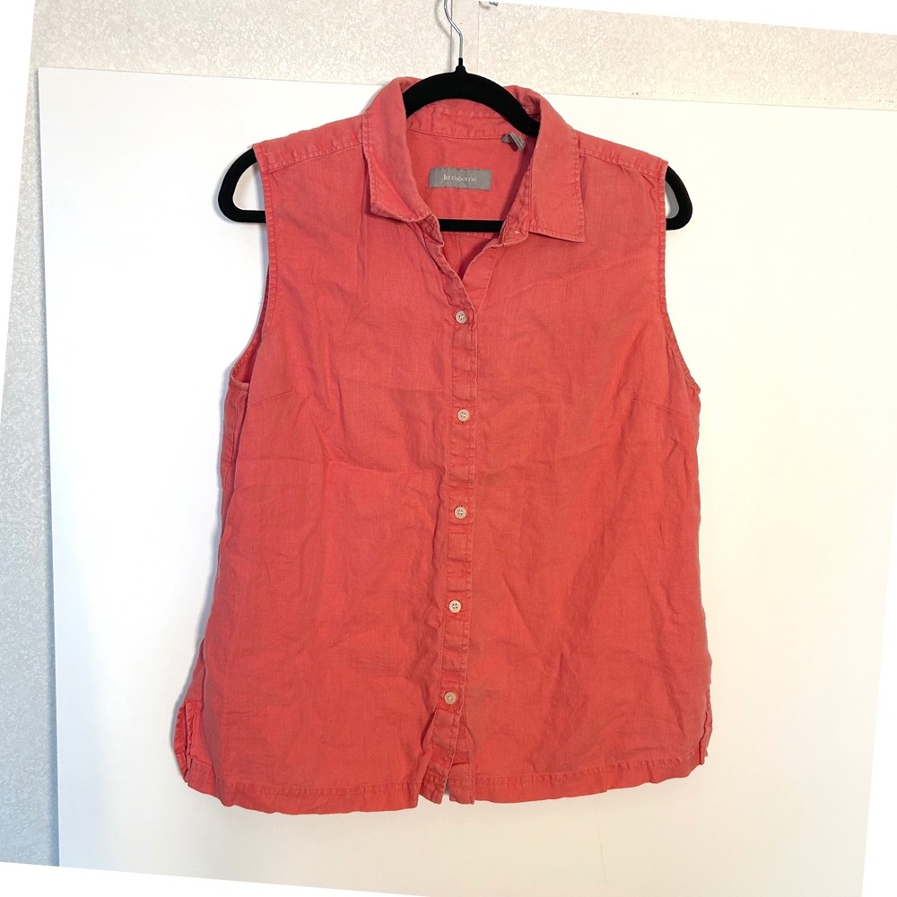 Liz Claiborne Womens XL 100% Linen Sleeveless Button up Top Coastal Summer Beach